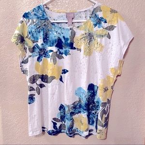 Chicos distressed sequin tee size 2 (L, 12, 39”- 40”)